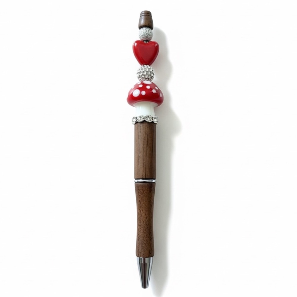 Handcrafted Lampwork Glass & Porcelain Beaded Pen with Silver Accents